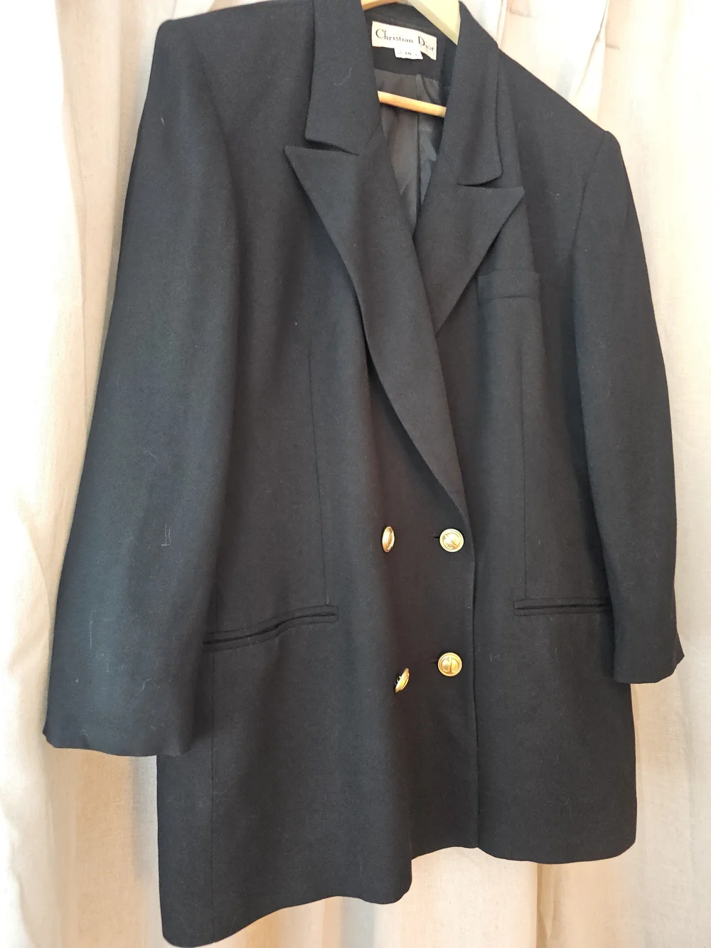 Vintage Christian Dior Black Double-Breasted Blazer Gold CD Buttons